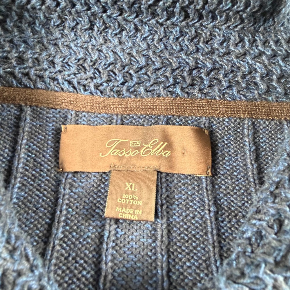 Tasso Elba Mens XL Navy Blue Cotton Ribbed Shawl Collar Button Sweater Pullover - Picture 2 of 7